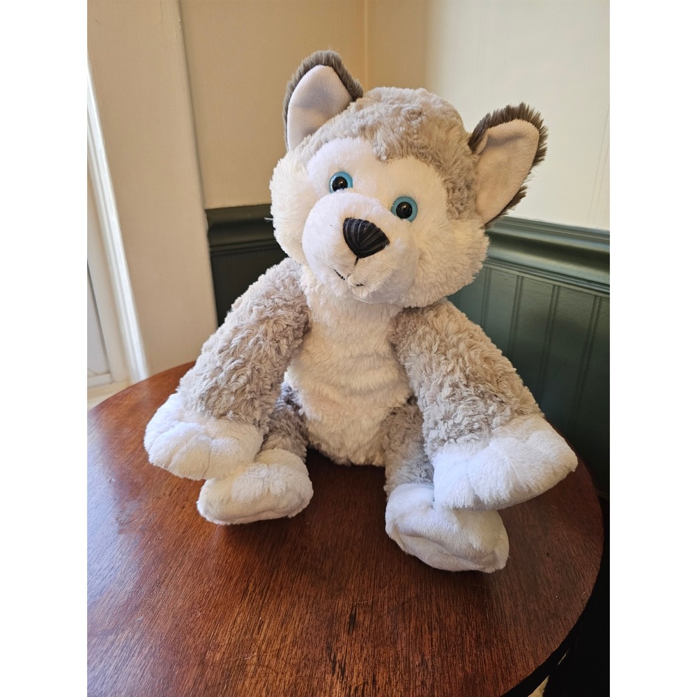 Build-A-Bear Workshop Husky Plush Grey White Stuffed Dog Blue Eyes 16 inch